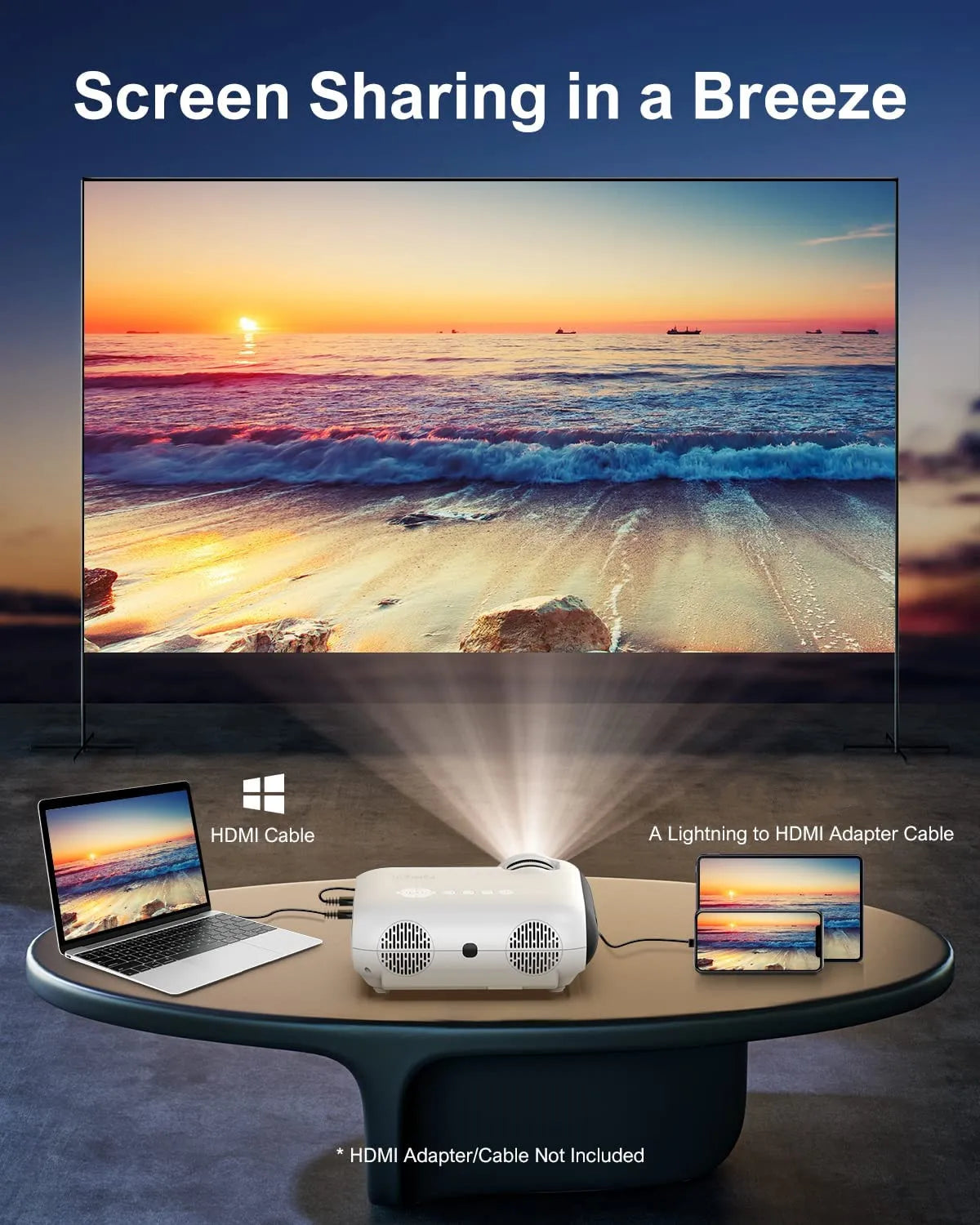 Mini Portable Bluetooth Smart Projector 1080P 4K Home Theater