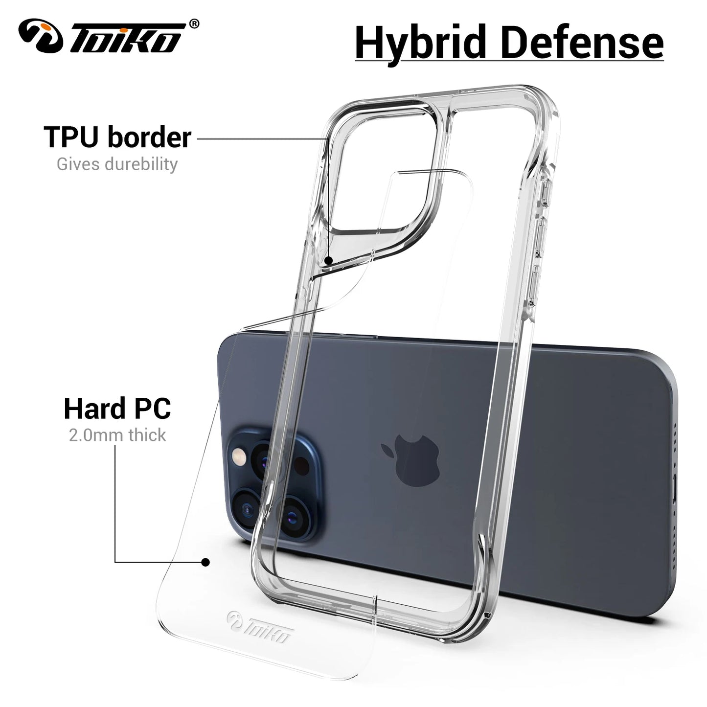 TOIKO Titan Clear Shockproof Case for iPhone 15 Pro Max Plus Protective Phone Accessories Shell Hybrid PC TPU Rugged Armor Cover