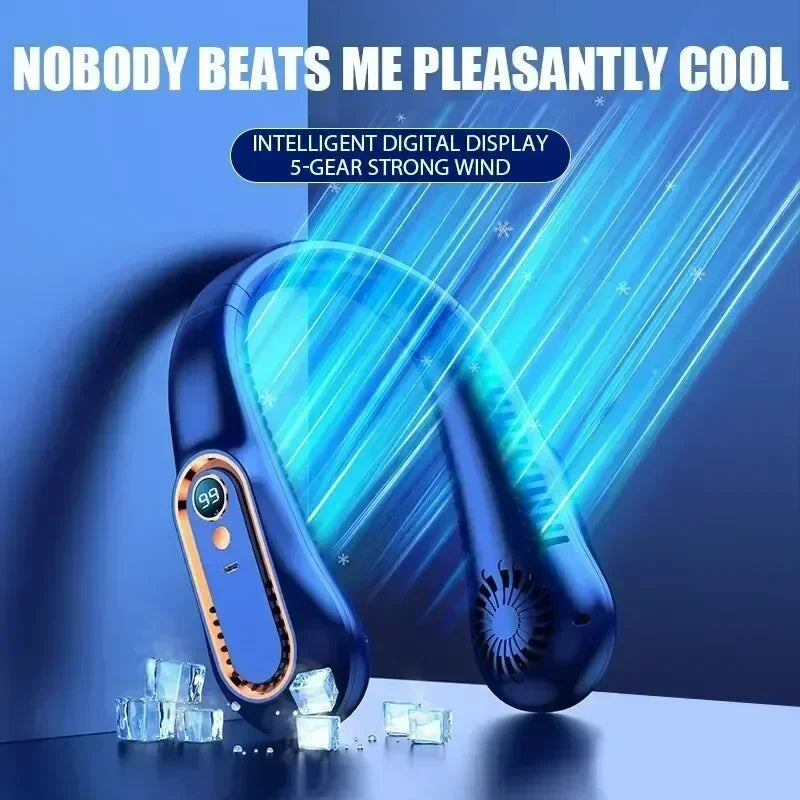 **Mini Portable Air Conditioner Fan - Silent Strong Wind Neck Wearable, Bladeless & Hands-Free**