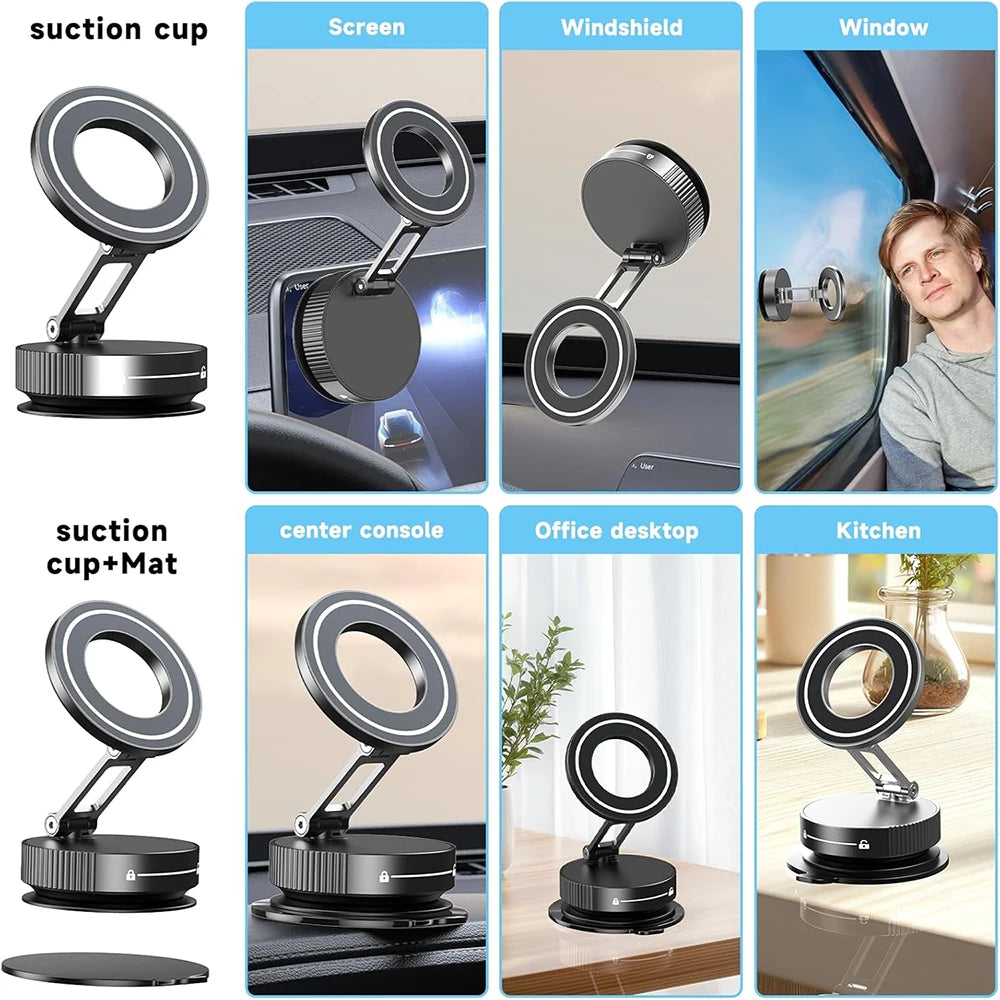 Magnetic suction phone grip with 360° rotation. Pocket-sized, foldable, and Magsafe compatible