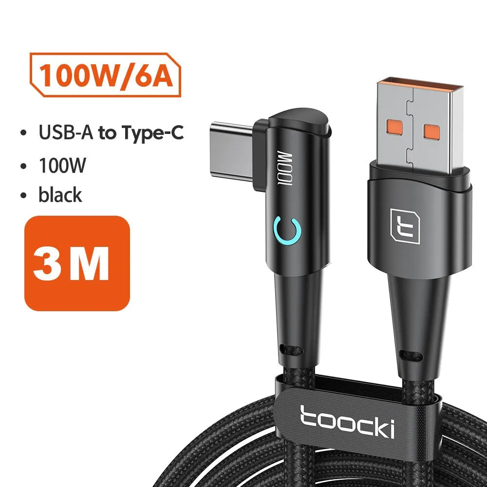 Toocki 6A USB-C 90-Degree Fast Charging Cable | 100W SuperVOOC Compatible