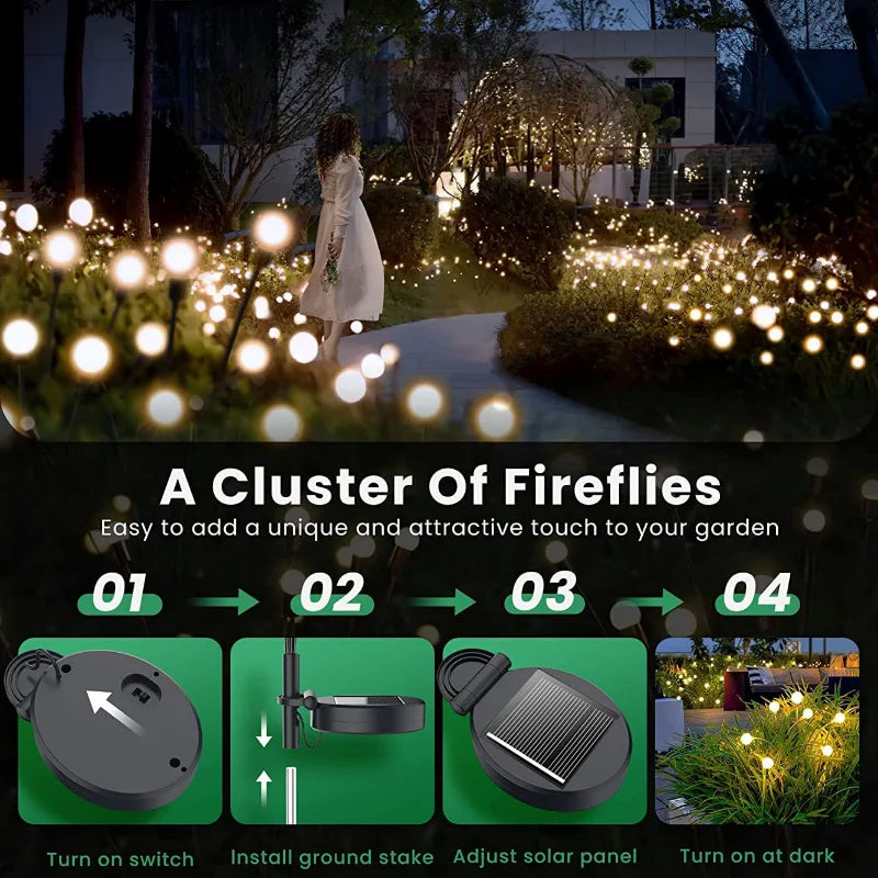 1,2,4,8 or 12 Pack Outdoor Solar Starburst Firefly LED Garden Lights