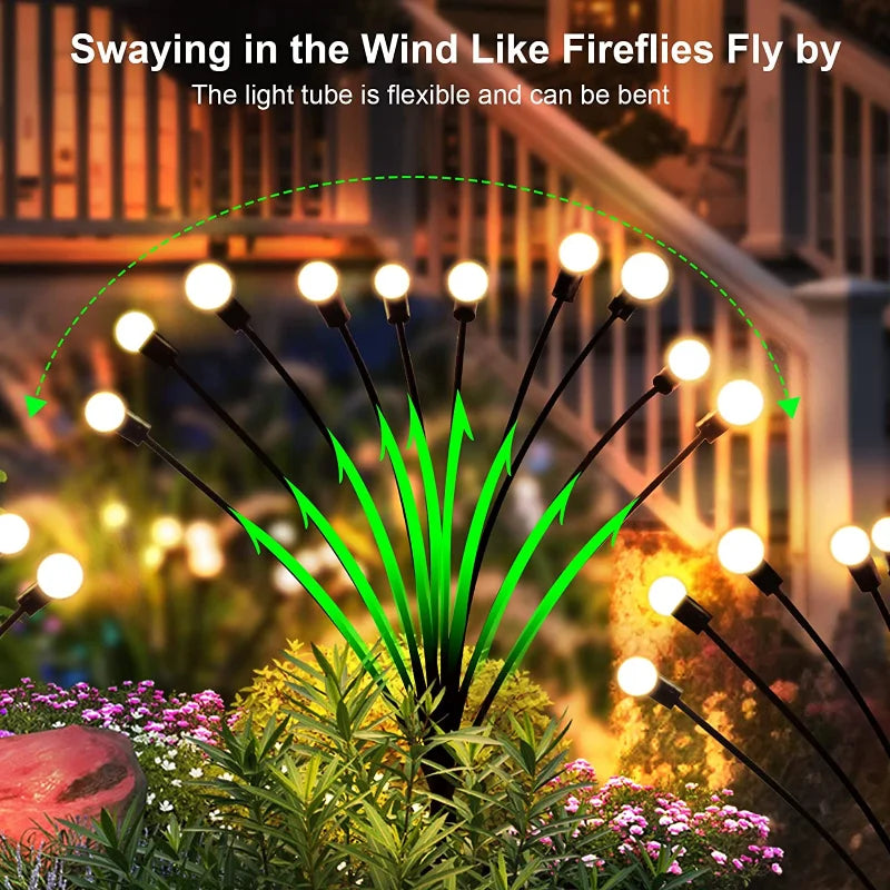 1,2,4,8 or 12 Pack Outdoor Solar Starburst Firefly LED Garden Lights