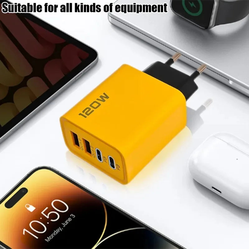 120W HyperJuice Pro: 4-Port Fast Wall Charger with Dual PD & QC3.0