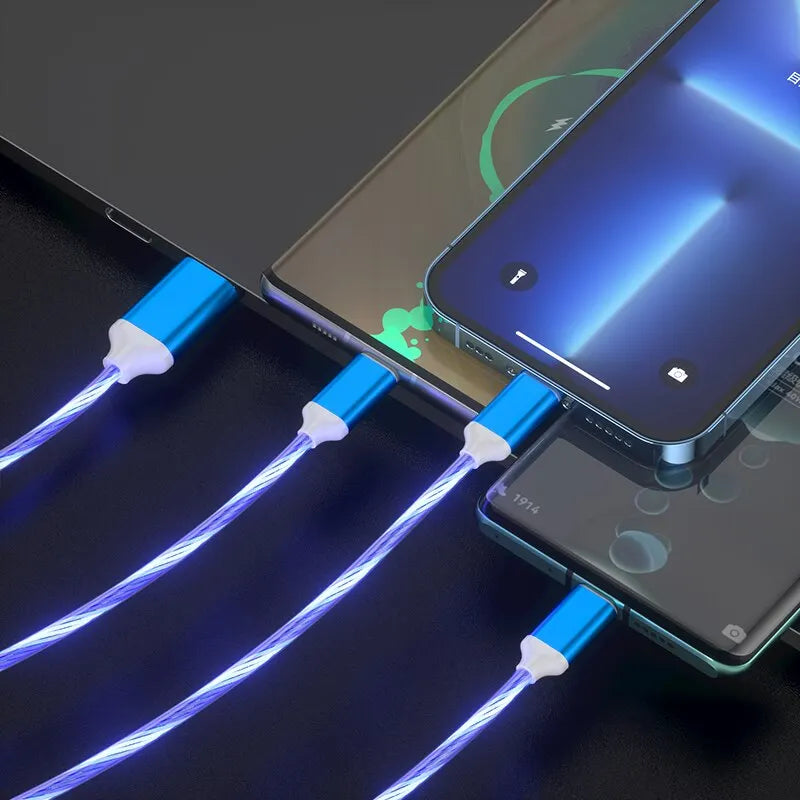 3in1 3A Fast Charging Glowing LED Charger for Micro,USB-C,iPhone