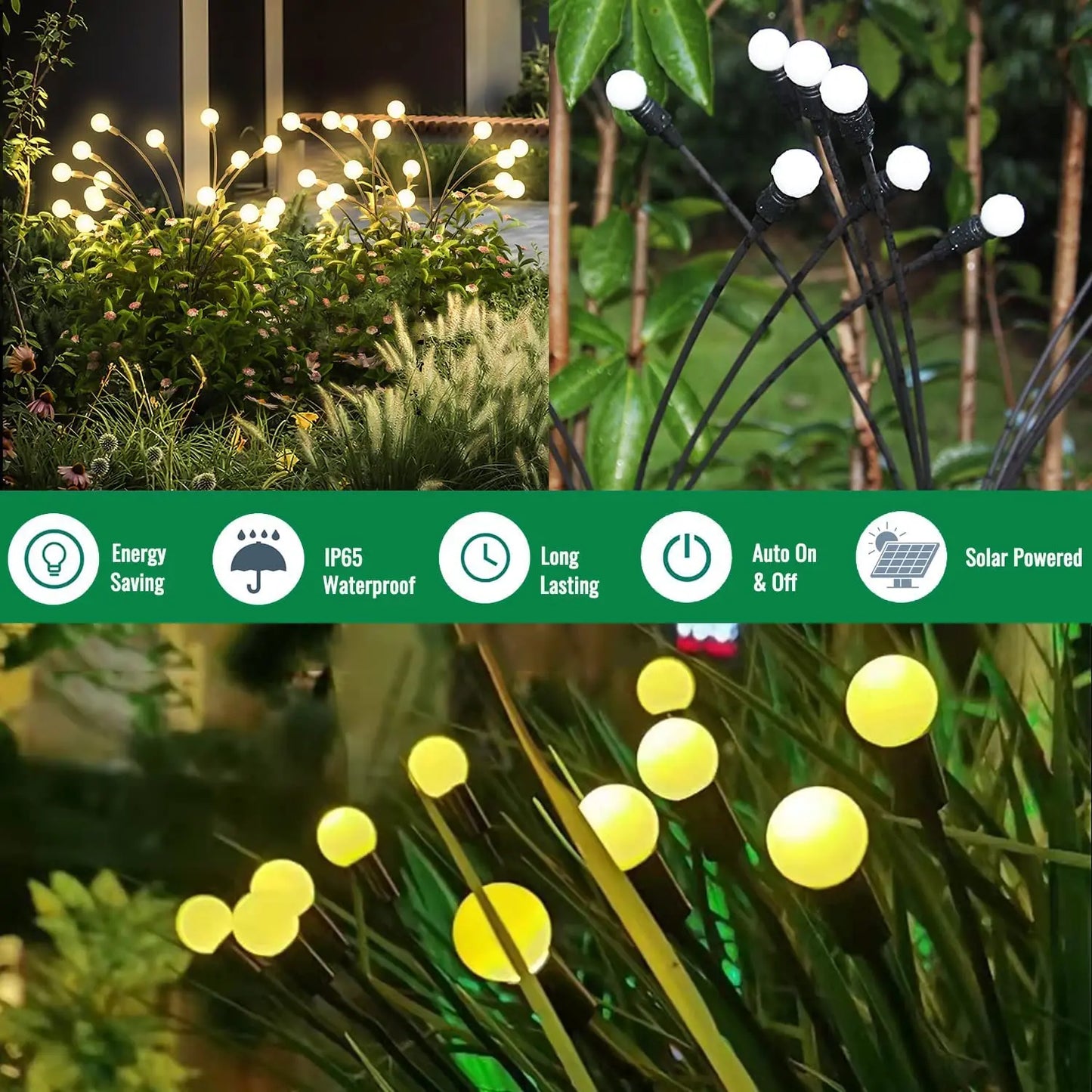 1,2,4,8 or 12 Pack Outdoor Solar Starburst Firefly LED Garden Lights