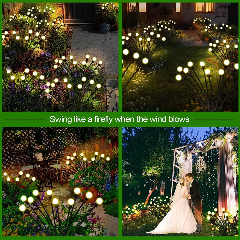 1,2,4,8 or 12 Pack Outdoor Solar Starburst Firefly LED Garden Lights