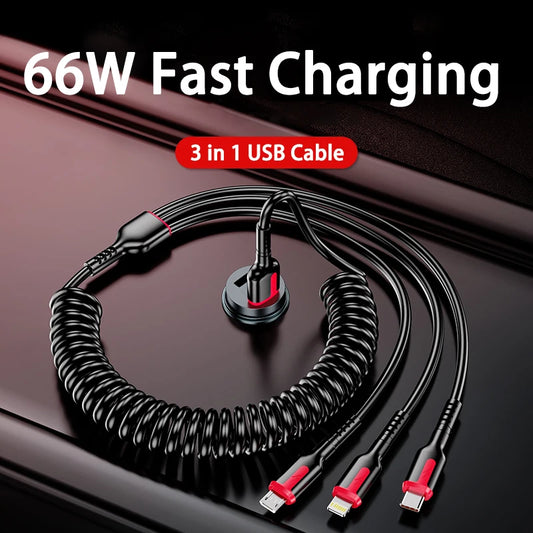 3in1 66W Fast Charging Cable For Type C,Micro USB,iPhone