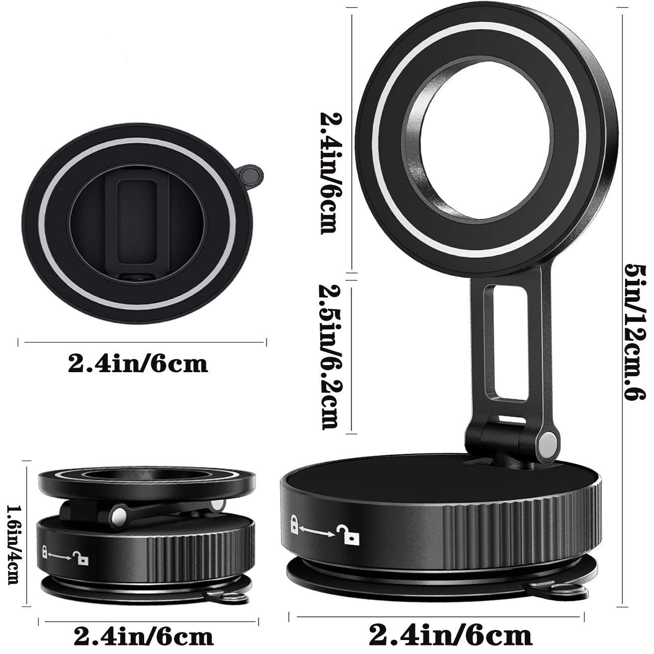 Magnetic suction phone grip with 360° rotation. Pocket-sized, foldable, and Magsafe compatible