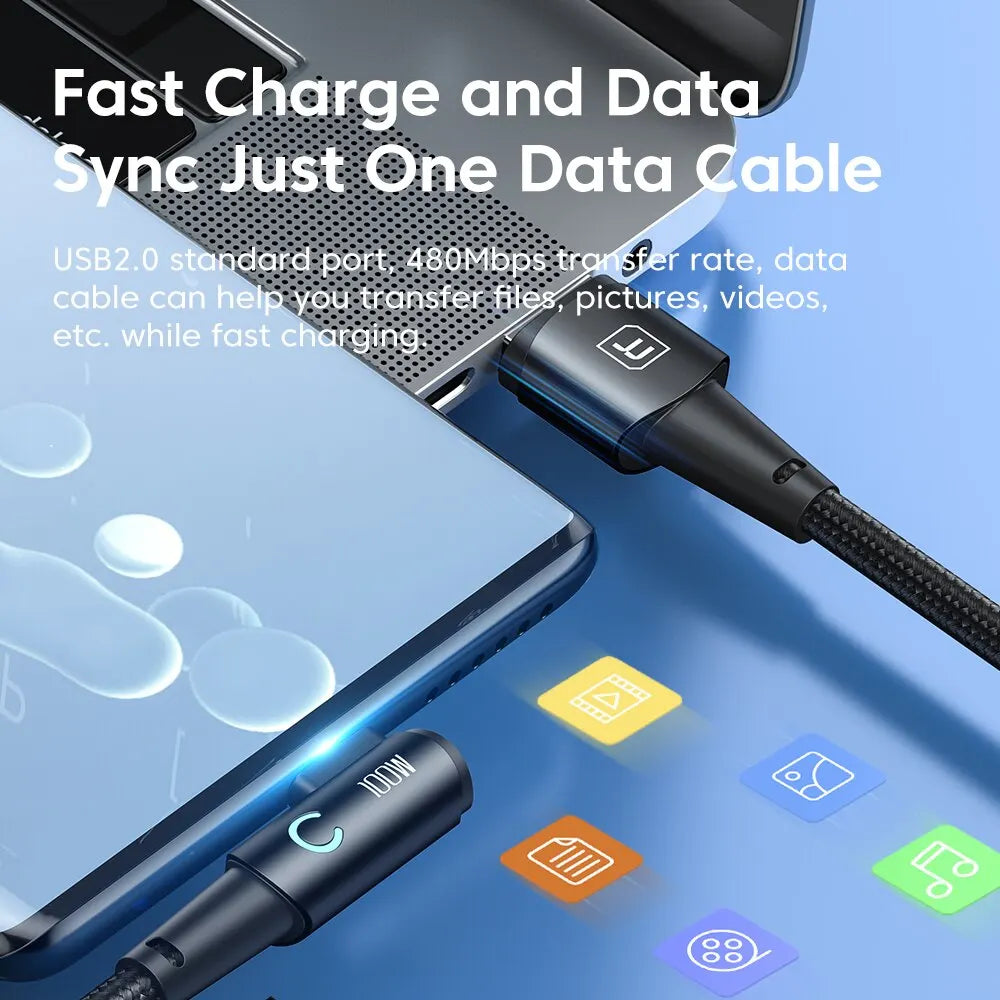 Toocki 6A USB-C 90-Degree Fast Charging Cable | 100W SuperVOOC Compatible
