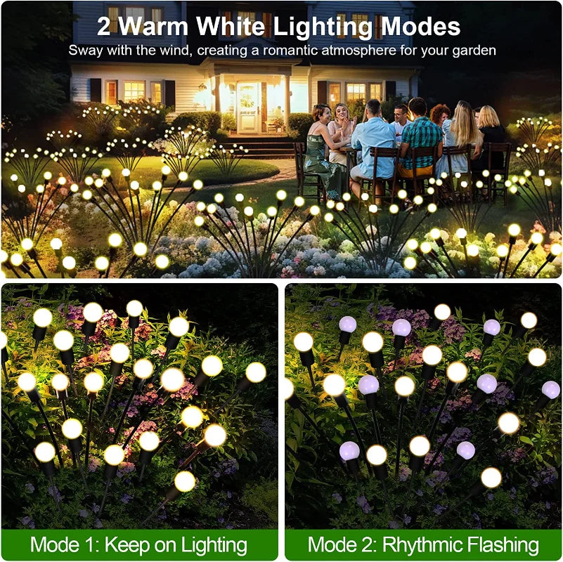 1,2,4,8 or 12 Pack Outdoor Solar Starburst Firefly LED Garden Lights